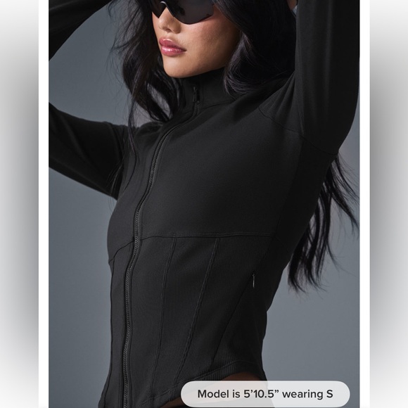 Alo Airbrush Black Corset Full Zip Jacket XS - Picture 8 of 13